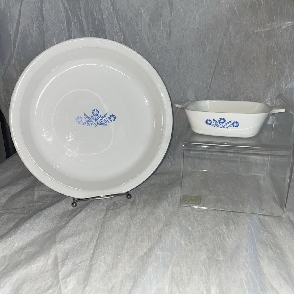 Corning Ware Pie Plate Blue Cornflower 9" P-309 & P-41 Petite Casserole VTG/EUC